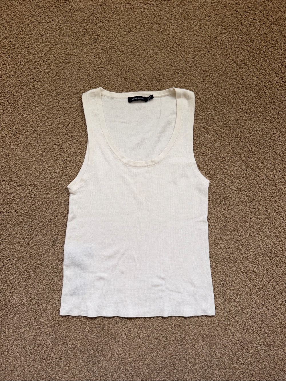 Mango Ribbed Scoop Neck Tank - Off-White